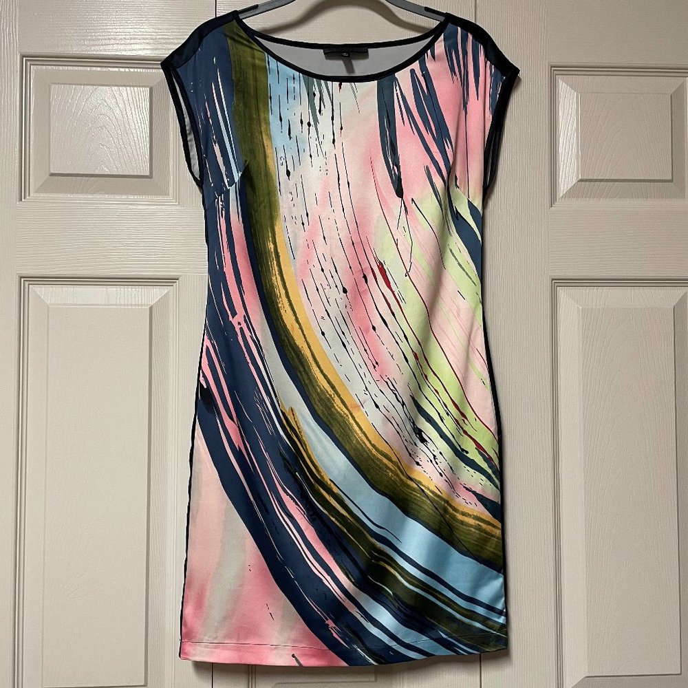Forenza Brush Stroke Multicolor Stretchy Shift Dress Lined Casual Fresh Sz 0